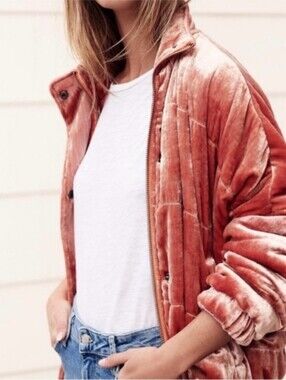 Free People Pink Velvet Jacket Small Puffer Velour [COPY]